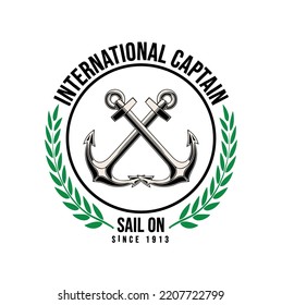 Captain Logo. Sailor Logo. Sail On. International Captain. Sea vector. Laurel Vector. Anchor Free Vector