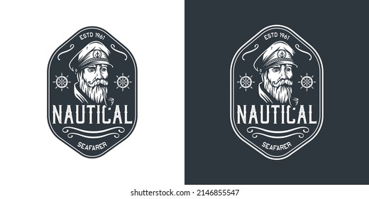 Captain marine nautical logo, sea farer or ocean travel print