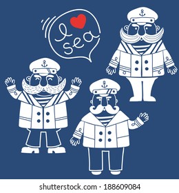 Captain marine vessel. Isolated silhouettes captains for your design. Vector illustration.