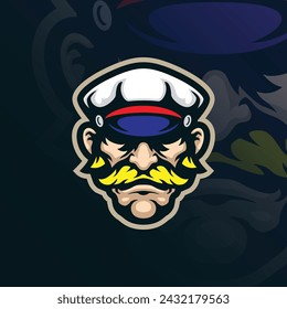 Captain mascot logo design vector with modern illustration concept style for badge, emblem and t shirt printing. Head captain illustration.