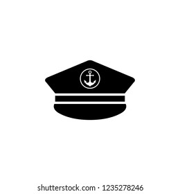 Captain mustache pipe design element. Sailor cap icon, logo on white background