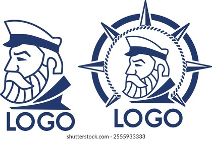 perfil do capitão ou navegador com barba para o logotipo da empresa