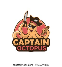 Captain Octopus mascot cartoon logo illustration icon cute 