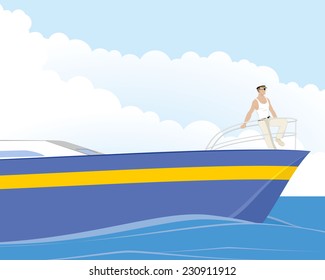 Captain on the bow of the yacht
