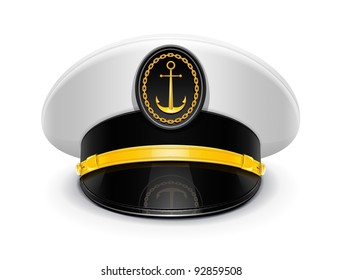 captain peaked cap with cockade vector illustration isolated on white background EPS10. Transparent objects used for shadows and lights drawing