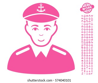 Captain pictograph with bonus men graphic icons. Vector illustration style is flat iconic pink symbols on white background.