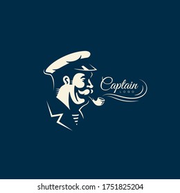 Captain with a pipe logo design template for a dark background. Vector illustration.