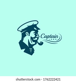 Captain with a pipe logo design template for a light background. Vector illustration.