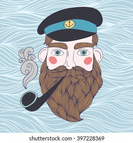 Captain with pipe vector illustration