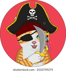 Capitão pirata gato cabeça logotipo adesivo vetor