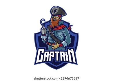 Captain pirate mascot cartoon logo illustration vector
