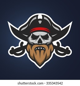 Captain Pirate Skull and crossed sabers badge, logo on a dark background.