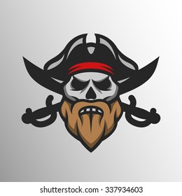 Captain Pirate Skull and crossed sabers badge, logo.