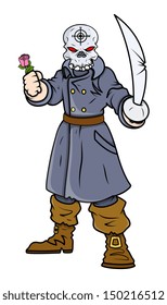 Captain Pirate with Sword and Rose - Vector Cartoon Illustration