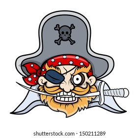 Captain Pirate Tattoo Mascot - Vector Cartoon Illustration