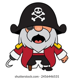Captain Pirates cartoon characters wearing cap, blindfold, and hook get ready to sailing. Best for sticker, mascot, and logo with piracy themes