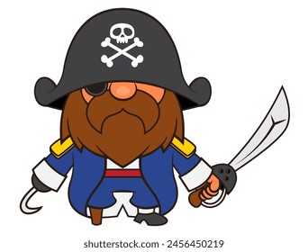 Captain Pirates cartoon characters wearing cap, eyepatch, and hook. holding a cutlass and get ready to fight. Best for mascot, logo, and sticker with halloween themes