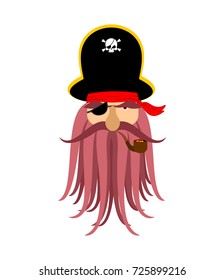 Captain pirates ghost. Mythical Angry boss buccaneer with tentacles. Vector illustration