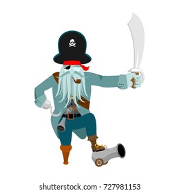 Captain pirates ghost. Mythical Angry boss buccaneer with tentacles. Vector illustration