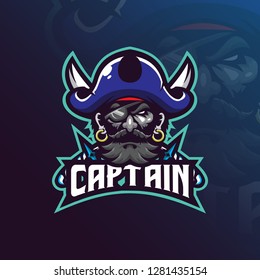 captain pirates mascot logo design vector with modern illustration concept style for badge, emblem and t shirt printing. pirates illustration with a sword.