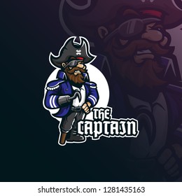 captain pirates mascot logo design vector with modern illustration concept style for badge, emblem and t shirt printing. smiling  pirates captain illustration.