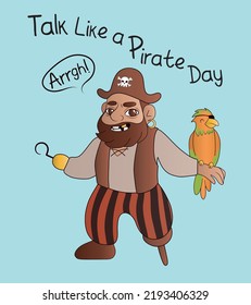 Captain of pirates on light blue background. Talk Like a Pirate 