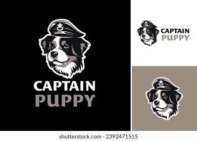 Captain Puppy Logo is a lively and playful design asset depicting a cute puppy wearing a captain's hat, suitable for pet-related businesses, children's products,