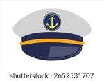Captain s hat with anchor emblem in nautical colors isolated on white