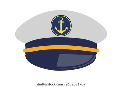 Captain s hat with anchor emblem in nautical colors isolated on white