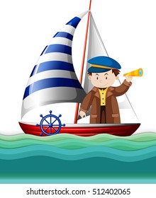 Captain sailing at sea illustration