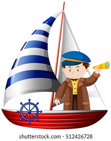 Captain sailing ship at sea illustration