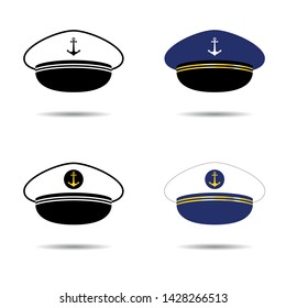 Captain Sailor Hat Vector, Four Icons On White