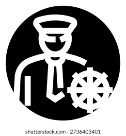 Captain or sailor holding a ship wheel helm illustration symbolizing leadership, guidance, control and strategy for navigation, business, career or nautical concepts, vector icon