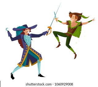 captain sailor with sword fighting magical kid