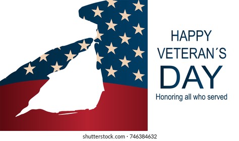 Captain saluting for memorial day. Happy veteran's day poster or banners on November 11. USA flag as a background.