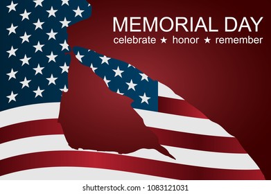 Captain saluting the USA flag for memorial day. USA flag as a background. Double exposure effect.