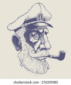 captain, sea-dog. engraving style. vector illustration