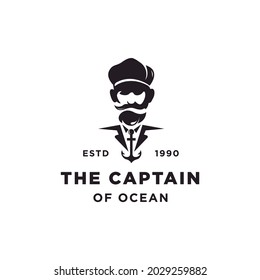 the captain seafarer with Anchor Vintage Retro logo design nautical transportation