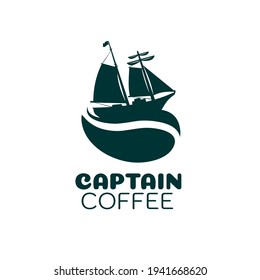 Captain ship coffee bean logo design vector illustration