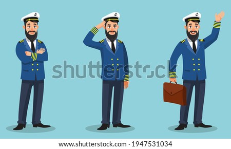 Captain of the ship in different poses. Male person in cartoon style. Foto stock © 