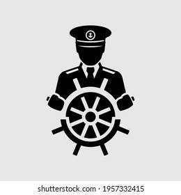 Captain of Ship Holding Steering Wheel Vector Icon	