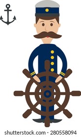 Captain of the ship vector flat character. Vector helm. Vector anchor.