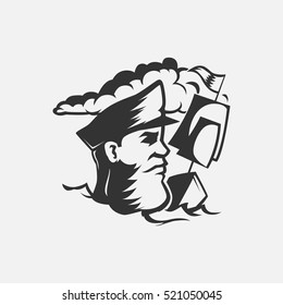 Captain and ship vector illustration 