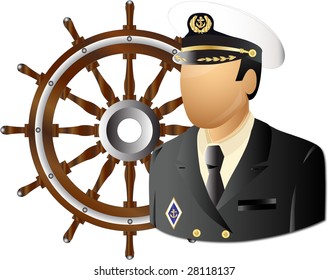 captain of a ship with wheel