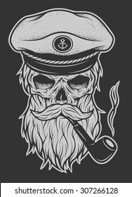 Captain Skull in a hat with a beard and a tobacco pipe.