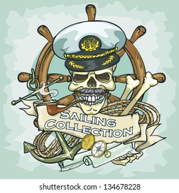 Captain skull logo design - Sailing Collection, Vector Illustration with sample text