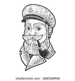 captain with smoking pipe sketch engraving vector illustration. T-shirt apparel print design. Scratch board imitation. Black and white hand drawn image.