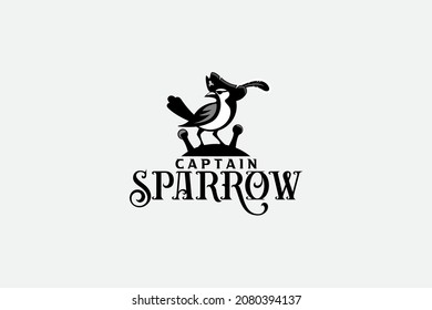 captain sparrow logo with a sparrow wearing pirate hat and eye patch as the icon or mascot. svg