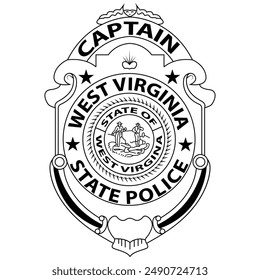 CAPTAIN STATE POLICE WEST VIRGINIA BADGE VECTOR FILE Blank,outline vector,SVG Badge, DXF, CNC Router File, Laser Engraving, Cricut, Ezcad, Digital Cutting File for laser cutting