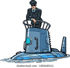 Captain Of A Submarine. Army Naval Ship. Pop Art Retro Vector Illustration Drawing